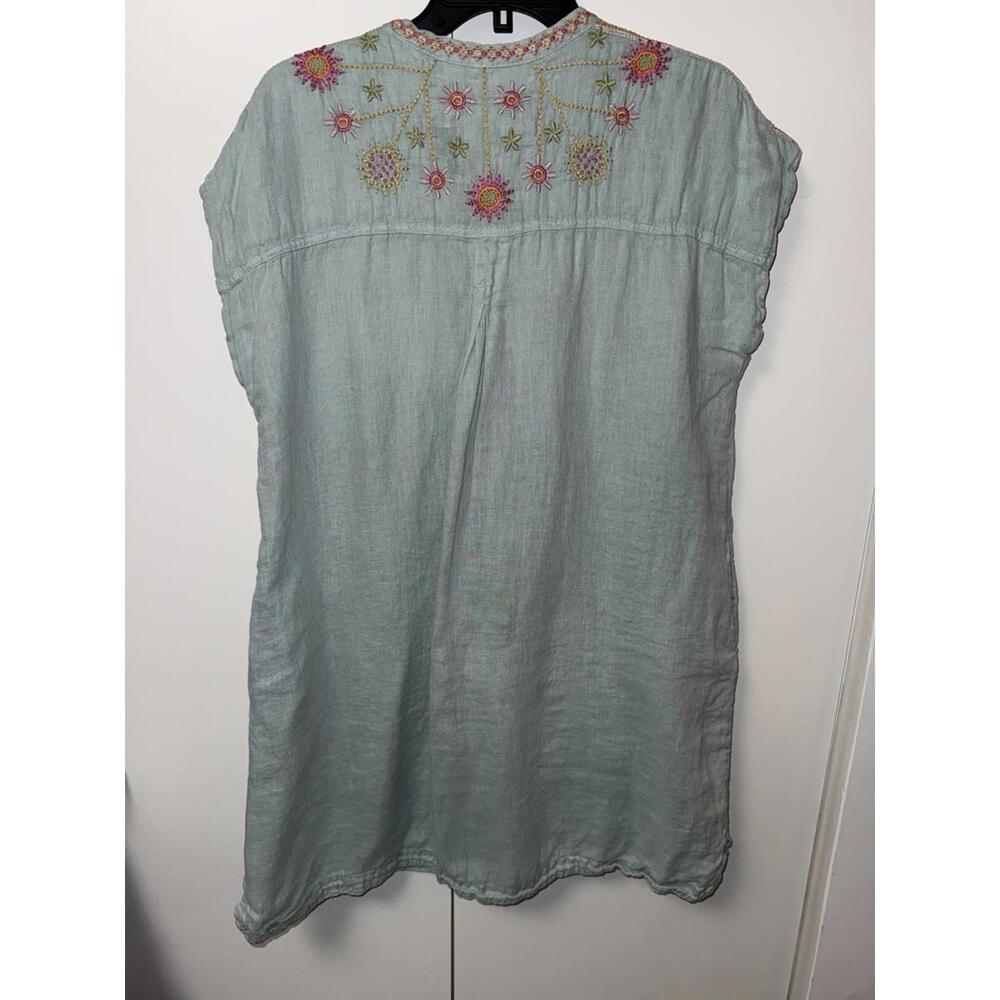Johnny Was Biya Elektra Dress Embroidered Floral Linen Button Front Sz M Blue - Picture 8 of 11